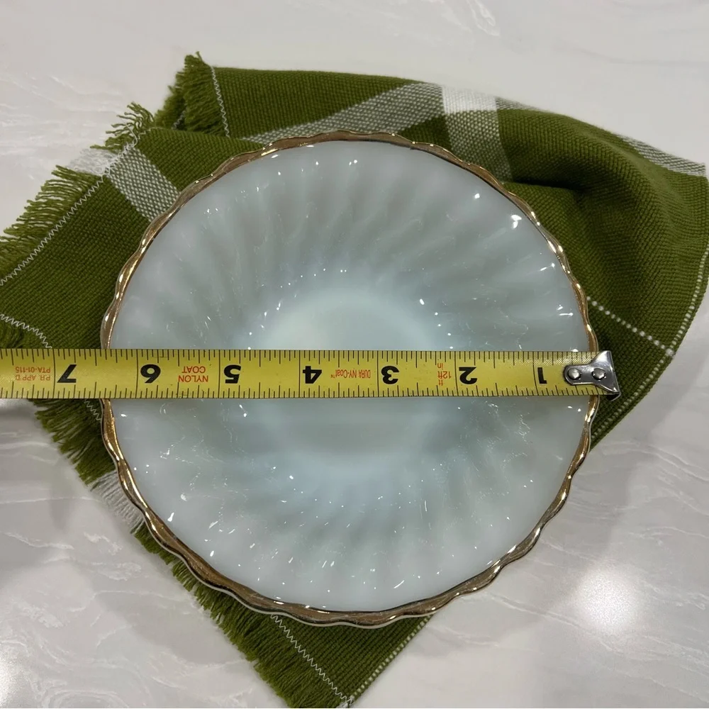 Anchor Hocking Milk Glass Swirl Gold Trim Bowls Set of 3 Cottagecore Classic